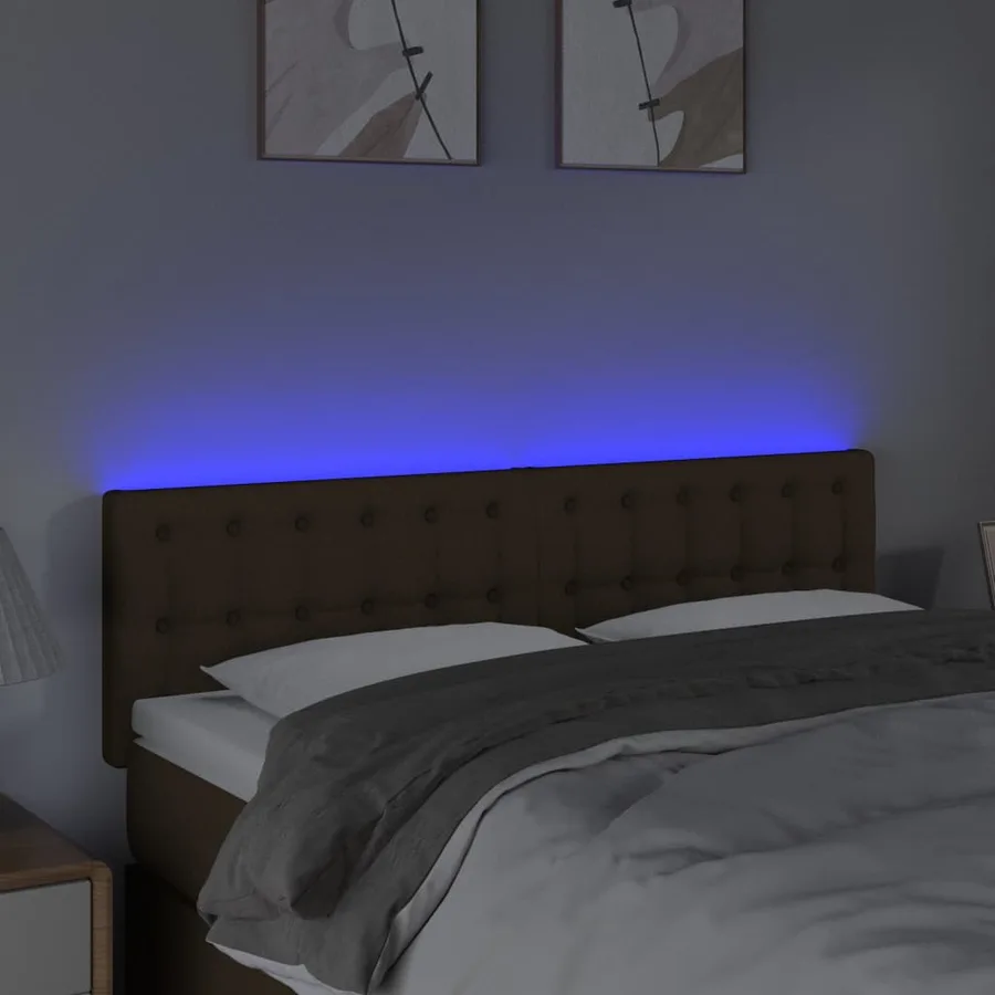 Tête de lit à LED Marron Foncé 144x5x78/88 cm Tissu - 3
