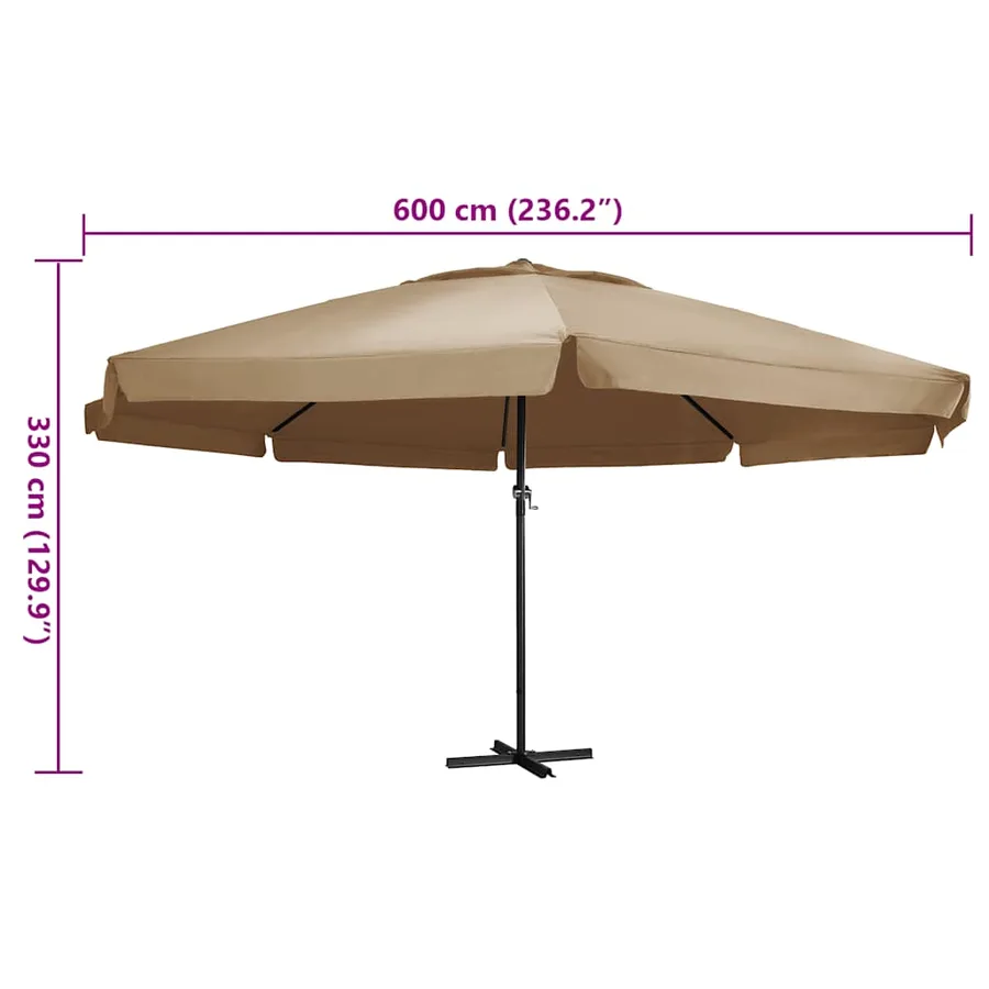Parasol de jardin avec mât en aluminium 600 cm taupe - 6