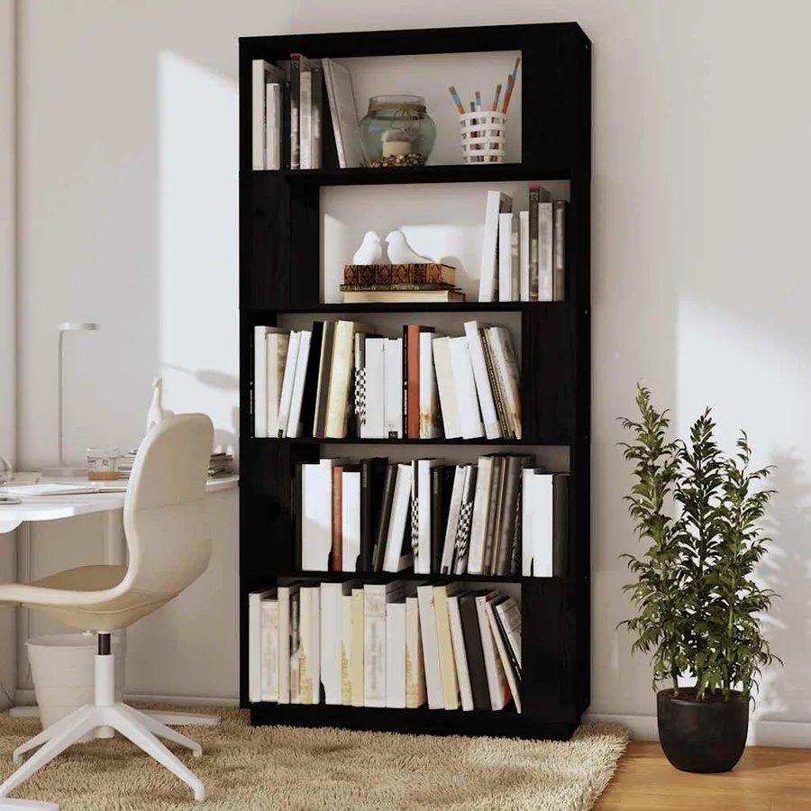 Bibliothèque/Séparateur de pièce Noir 80x25x163,5 cm Pin massif - 3