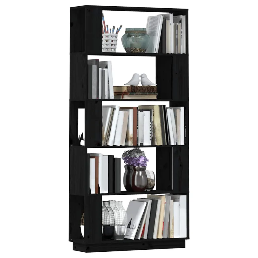 Bibliothèque/Séparateur de pièce Noir 80x25x163,5 cm Pin massif - 4