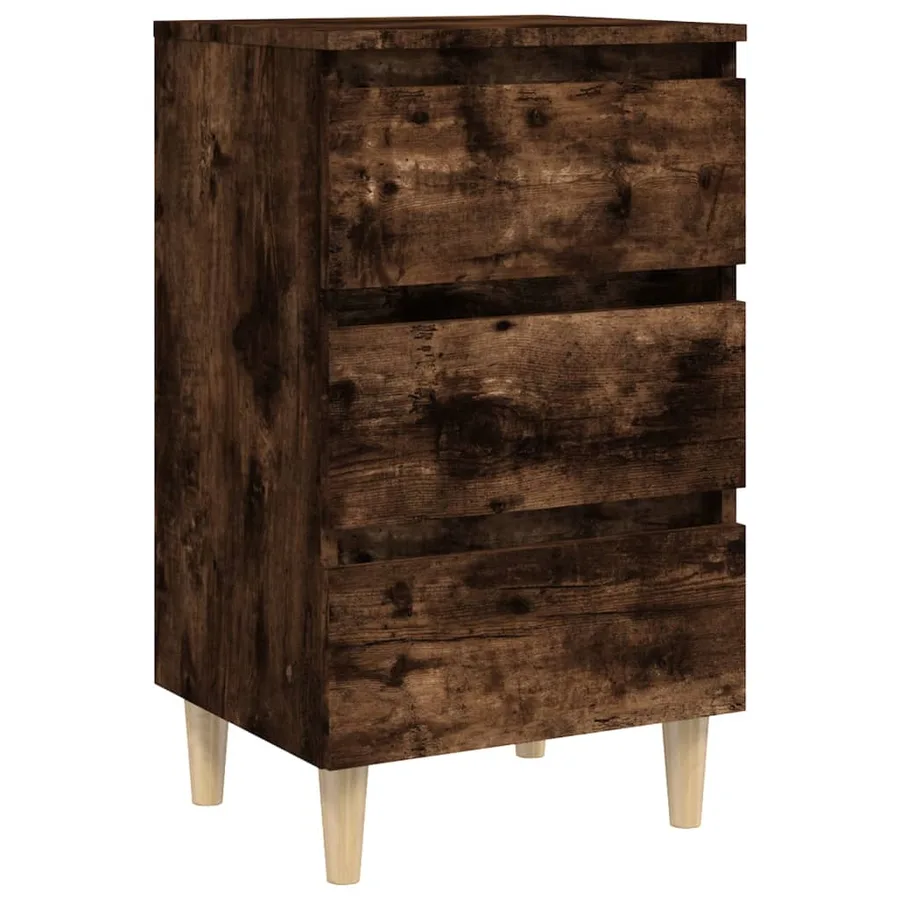 Table de chevet avec pieds en bois solide Chêne fumé 40x35x69cm - 2