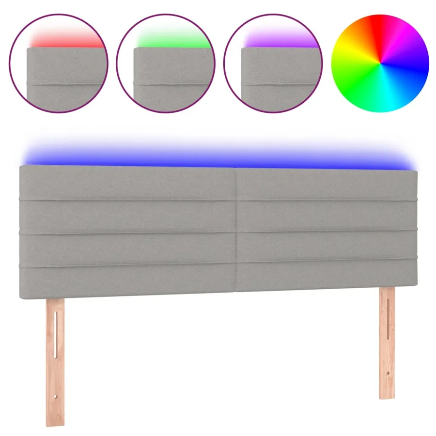 Tête de lit à LED Gris clair 144x5x78/88 cm Tissu - 2