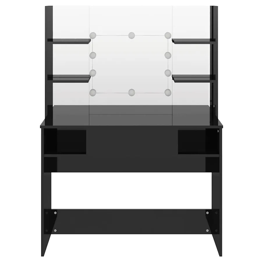 Table de maquillage avec éclairage LED MDF Noir brillant - 3