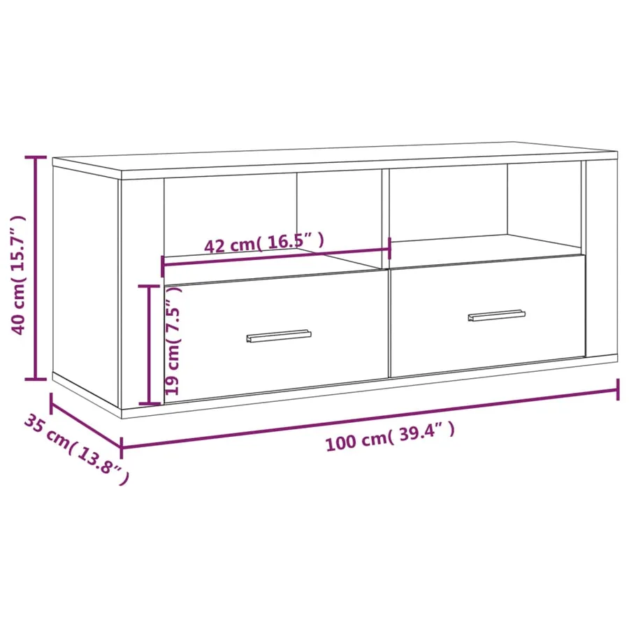 Meuble TV Chêne fumé 100x35x40 cm Bois d'ingénierie - 10