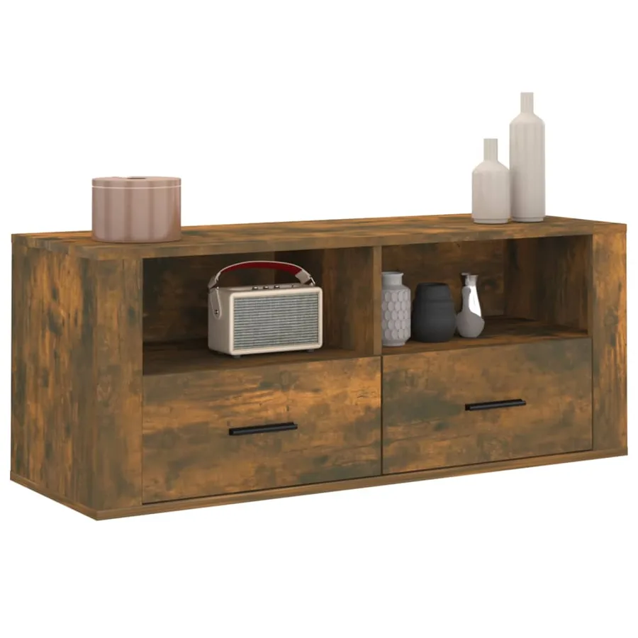 Meuble TV Chêne fumé 100x35x40 cm Bois d'ingénierie - 4