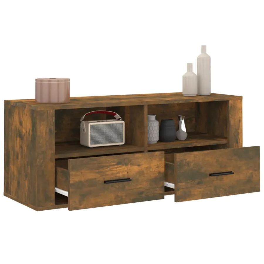 Meuble TV Chêne fumé 100x35x40 cm Bois d'ingénierie - 5
