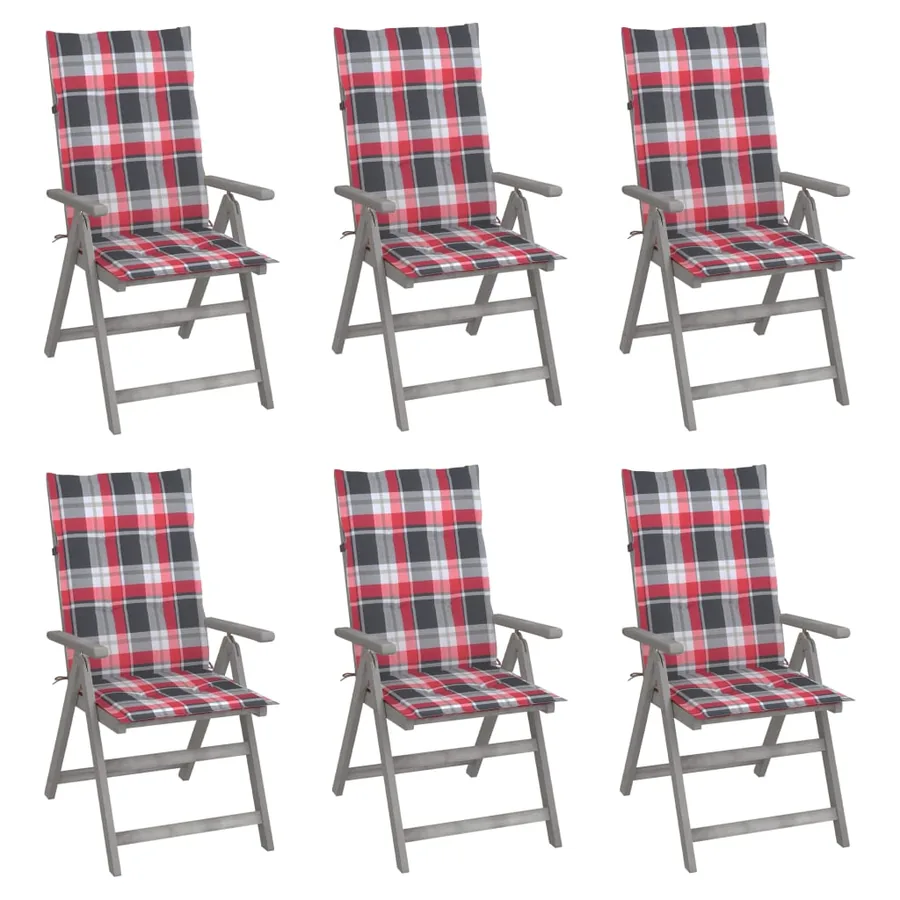 Chaises inclinables de jardin lot de 6 et coussins Bois acacia