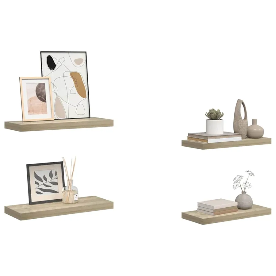 Étagères murales flottantes 4 pcs chêne 60x23,5x3,8 cm MDF - 5