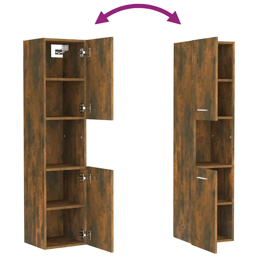 Armoire de bain Chêne fumé 30x30x130 cm Bois d'ingénierie - 9