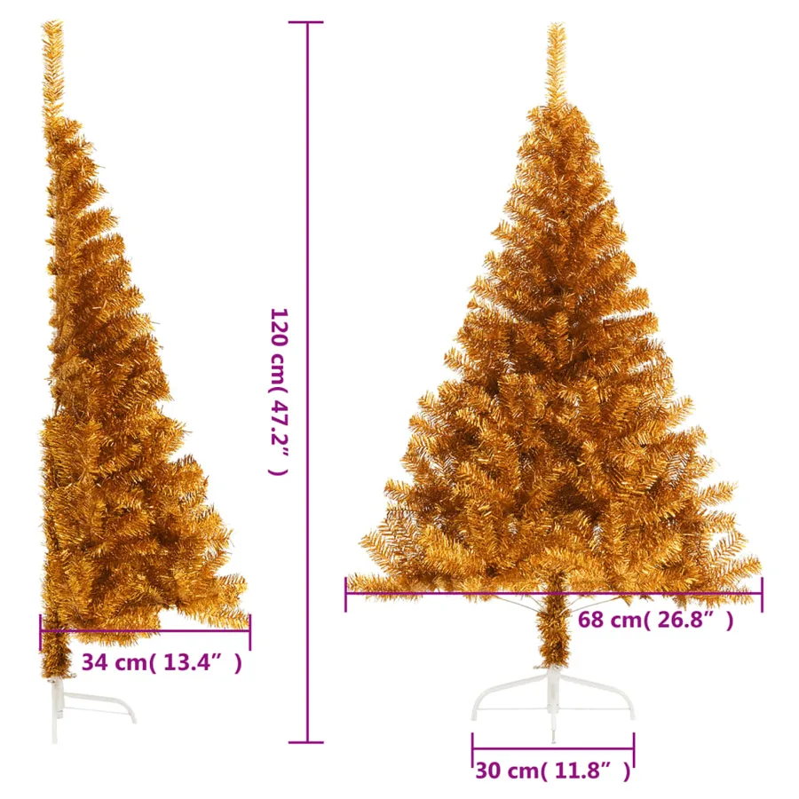 Demi sapin de Noël artificiel avec support doré 120 cm PET - 8