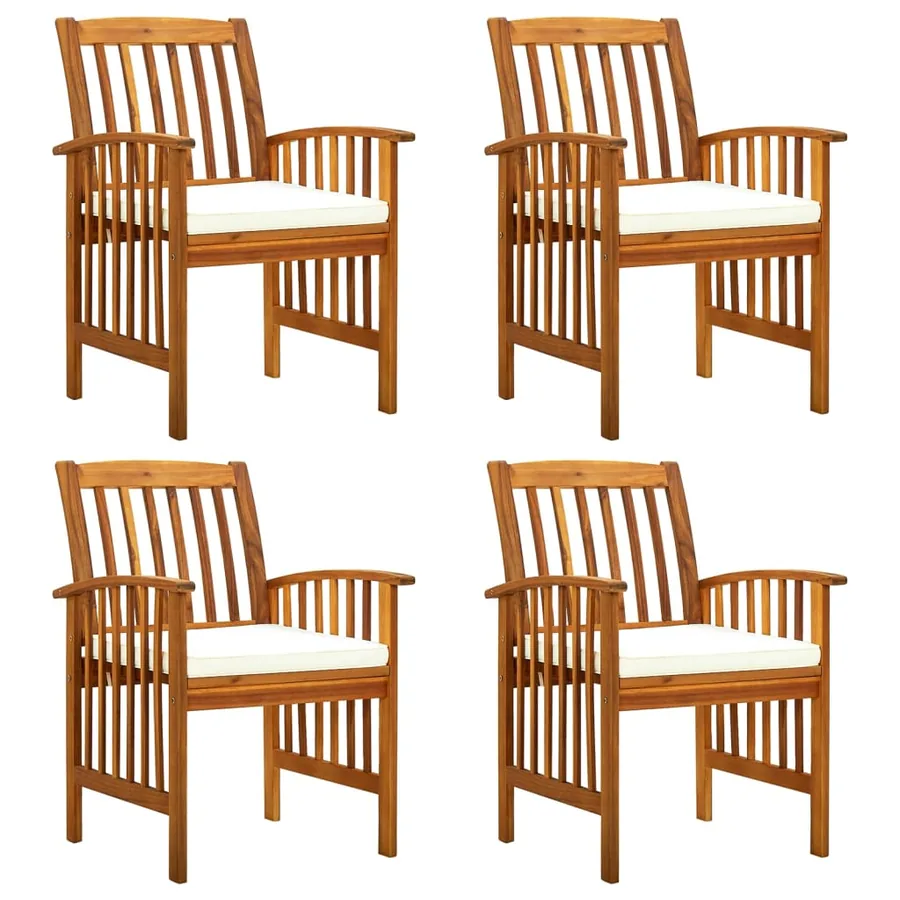 Ensemble de 4 chaises de jardin avec coussins en bois d'acacia massif