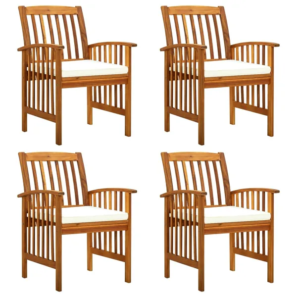 Ensemble de 4 chaises de jardin avec coussins en bois d'acacia massif