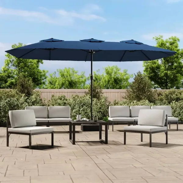 Parasol de jardin à double tête bleu azuré 449x265 cm