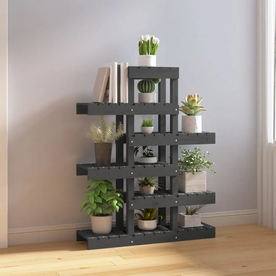 Support à plantes Gris 85x25x109,5 cm Bois massif de pin - 3