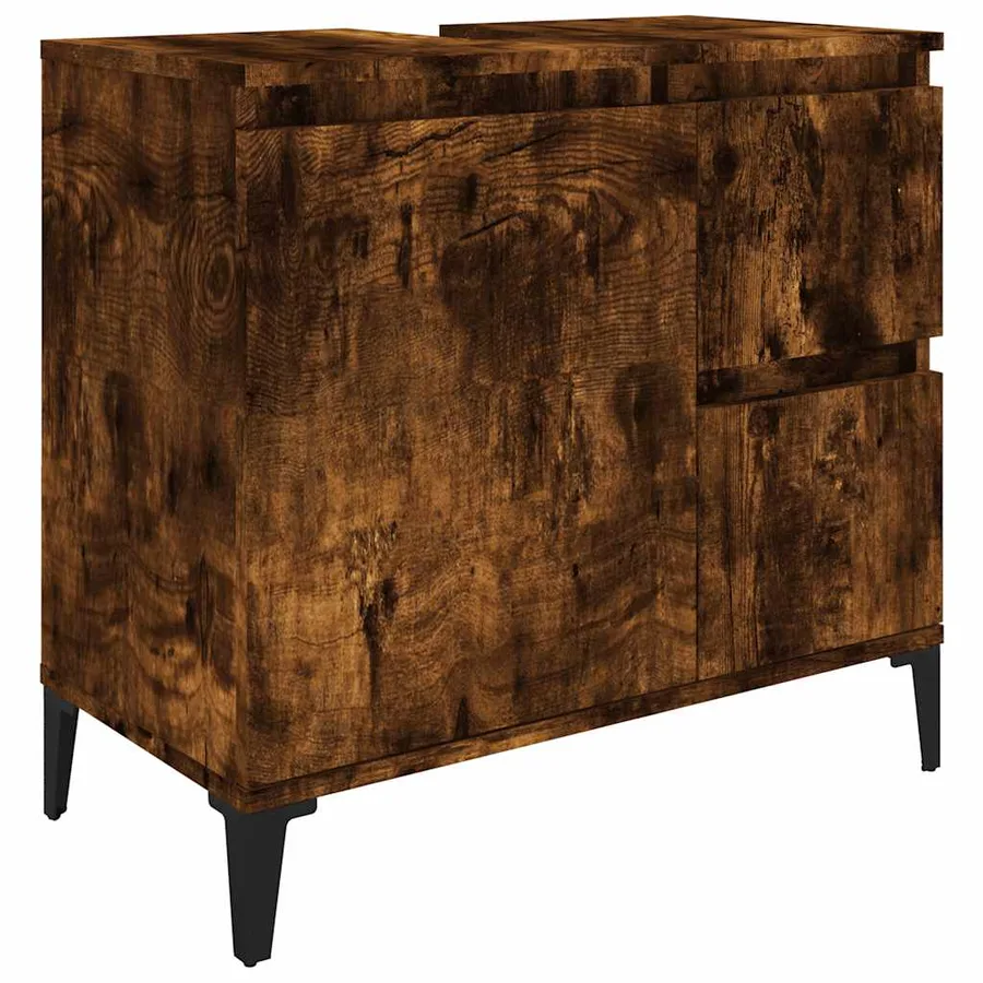 Armoire de bain chêne fumé 65x33x60 cm bois d'ingénierie - 2