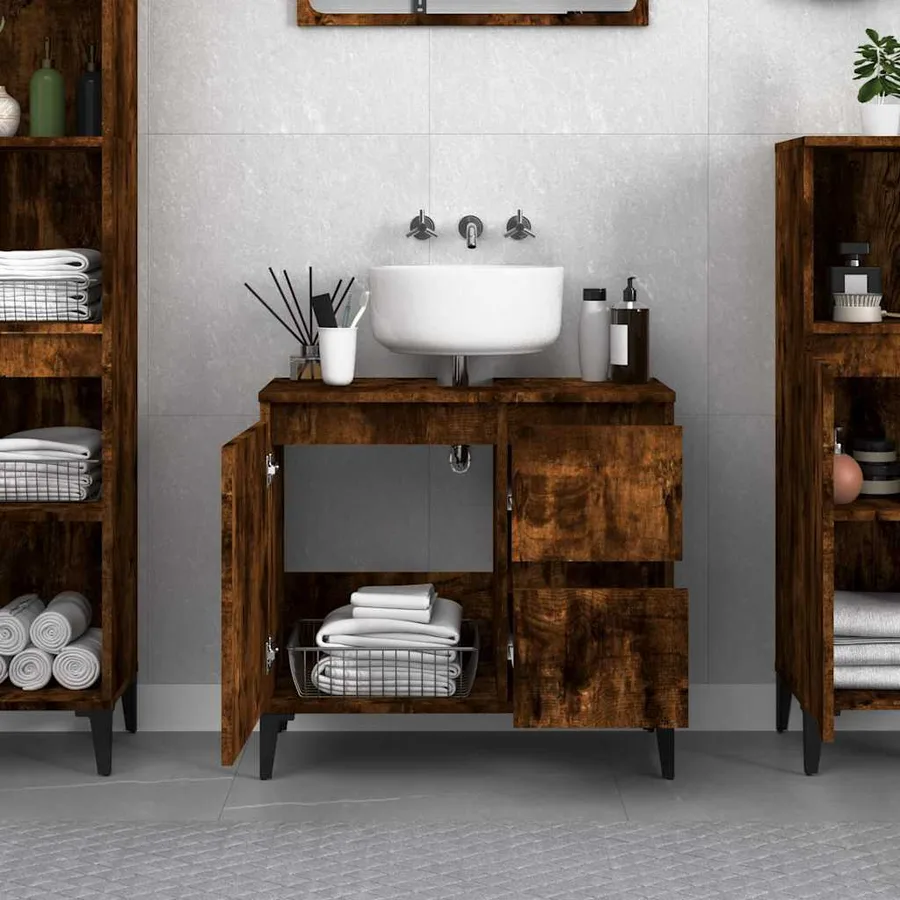 Armoire de bain chêne fumé 65x33x60 cm bois d'ingénierie - 3