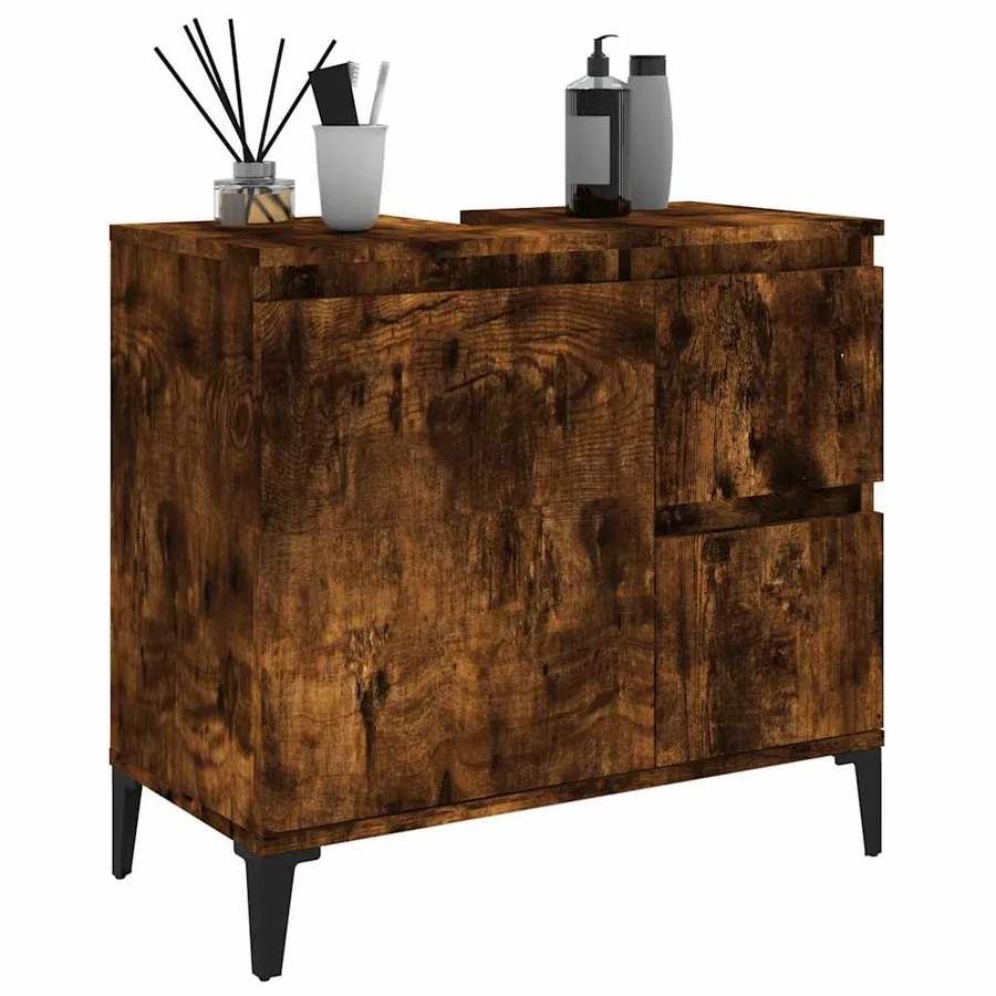 Armoire de bain chêne fumé 65x33x60 cm bois d'ingénierie - 5