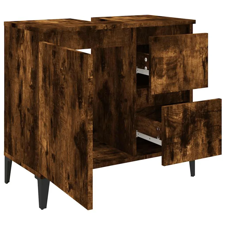 Armoire de bain chêne fumé 65x33x60 cm bois d'ingénierie - 6