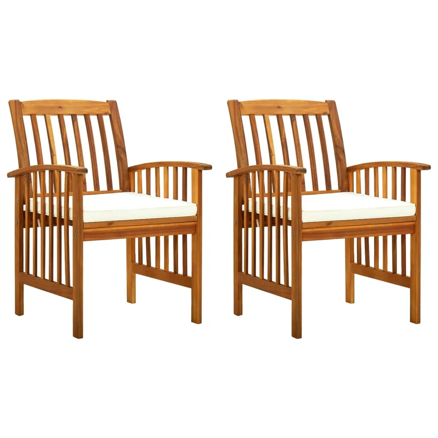 Chaises à manger de jardin lot de 2 et coussins acacia massif