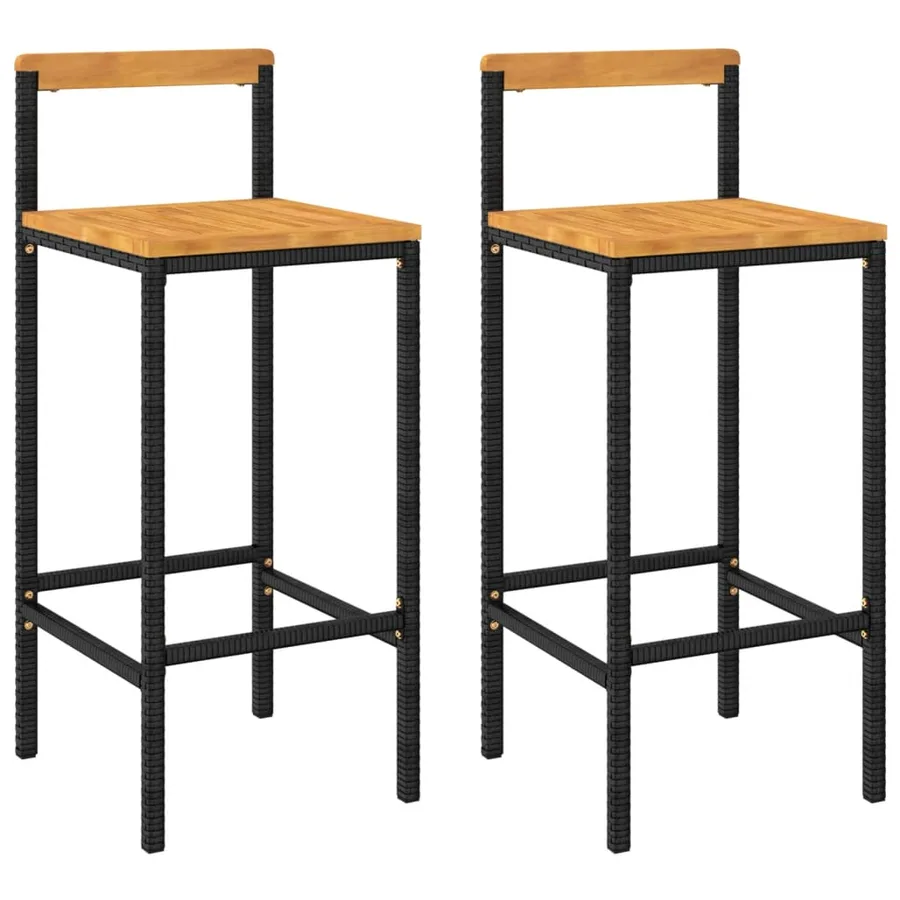 Tabourets de bar lot de 2 noir résine tressée et bois d'acacia - 2