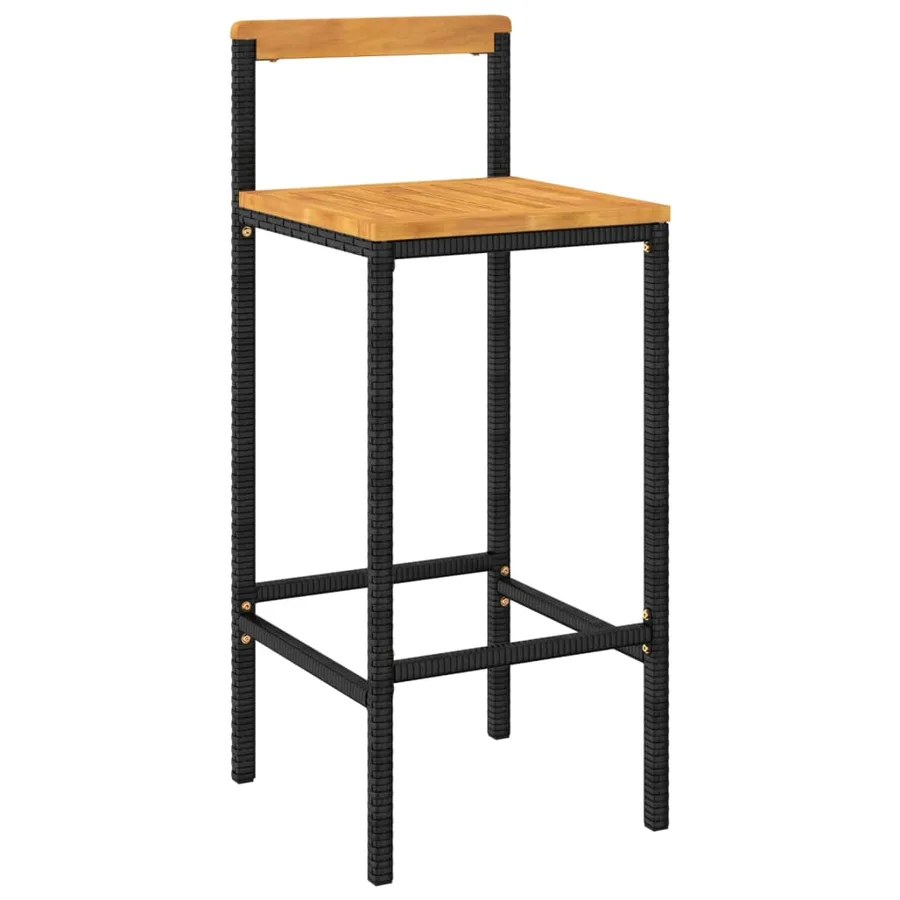 Tabourets de bar lot de 2 noir résine tressée et bois d'acacia - 3