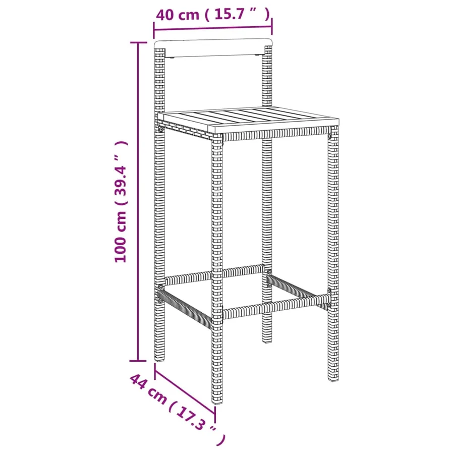 Tabourets de bar lot de 2 noir résine tressée et bois d'acacia - 8