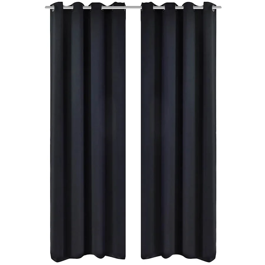 2 pcs Rideau Blackout Occultant Noir avec Œillets en métal 135x245cm