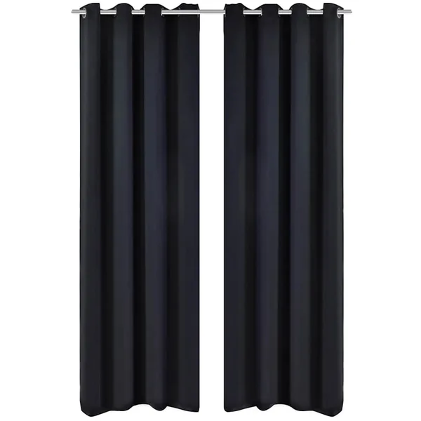 2 pcs Rideau Blackout Occultant Noir avec Œillets en métal 135x245cm