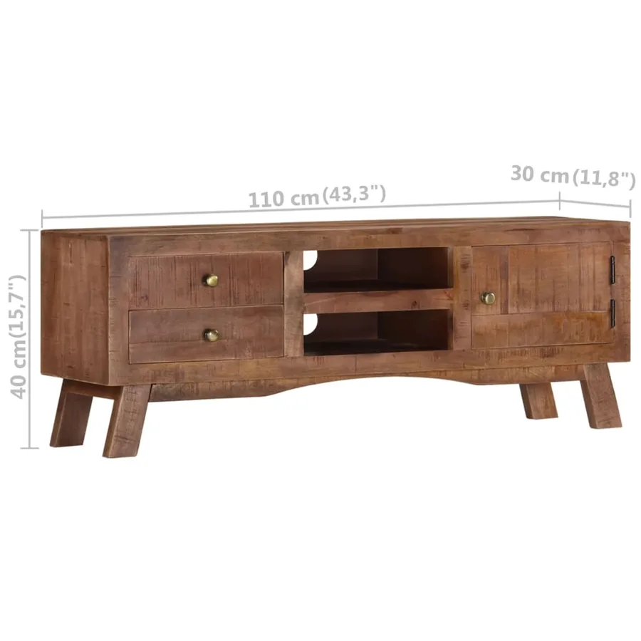 Meuble TV 110x30x40 cm Bois de manguier brut - 10