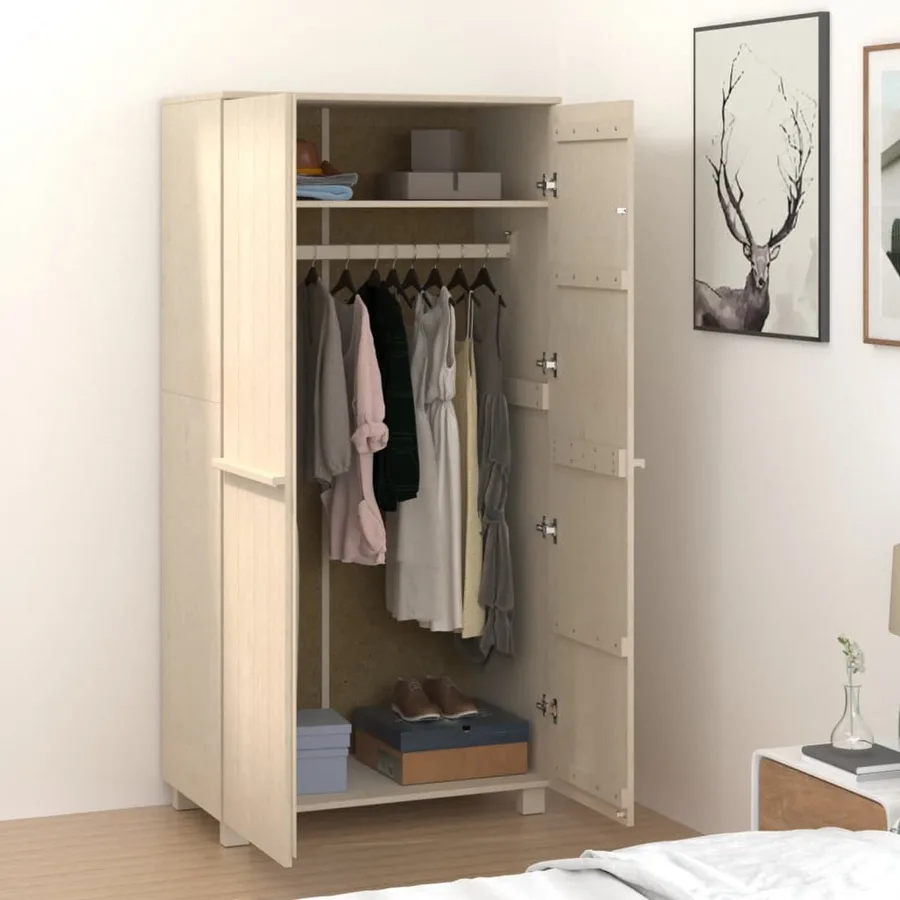 Garde-robe HAMAR Marron miel 89x50x180 cm Bois massif de pin - 7
