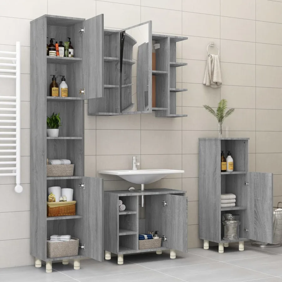 Armoire de bain Sonoma gris 30x30x95 cm Bois d'ingénierie - 4