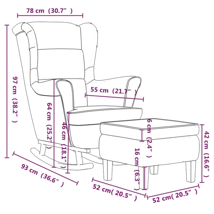 Fauteuil à bascule à oreilles en velours noir bois massif - 12