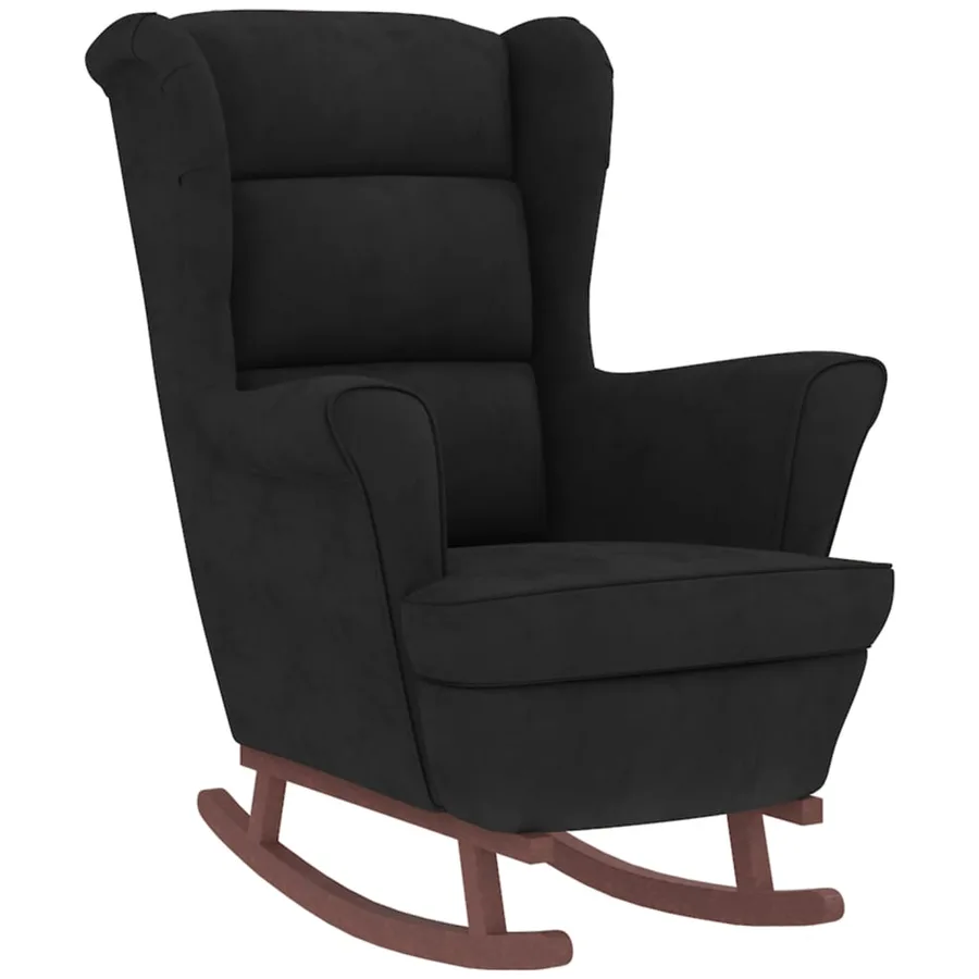 Fauteuil à bascule à oreilles en velours noir bois massif - 4