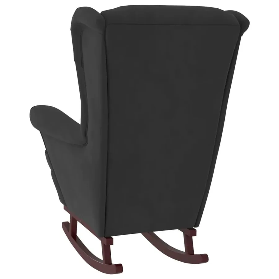 Fauteuil à bascule à oreilles en velours noir bois massif - 7