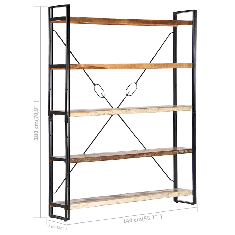 Bibliothèque 5 niveaux 140x30x180cm Bois solide de récupération - 6