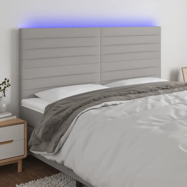 Tête de lit à LED Gris clair 200x5x118/128 cm Tissu