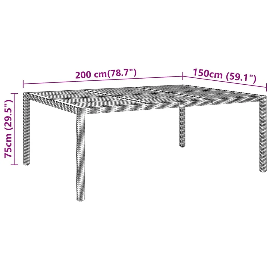 Table de jardin 200x150x75 cm Acacia et résine tressée Gris - 5