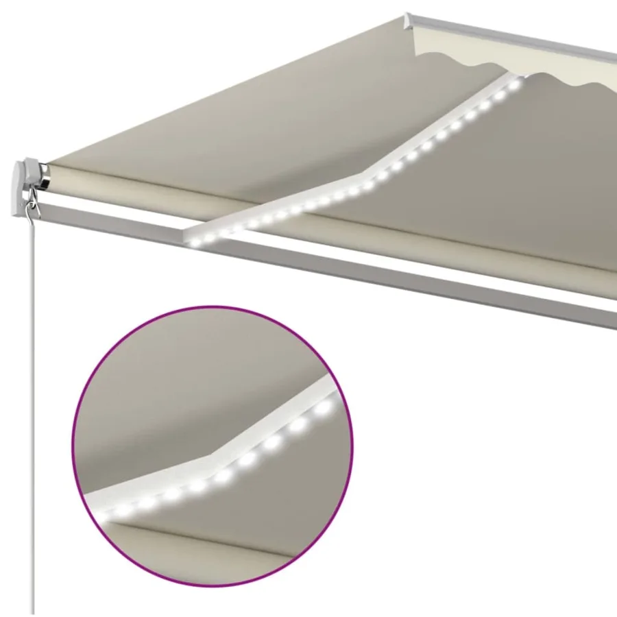 Auvent manuel rétractable avec LED 500x350 cm Crème - 4