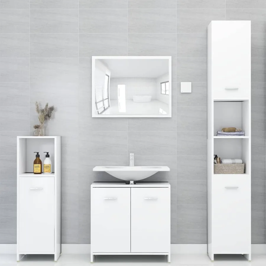 Ensemble de meubles salle de bain 4 pcs blanc bois d’ingénierie