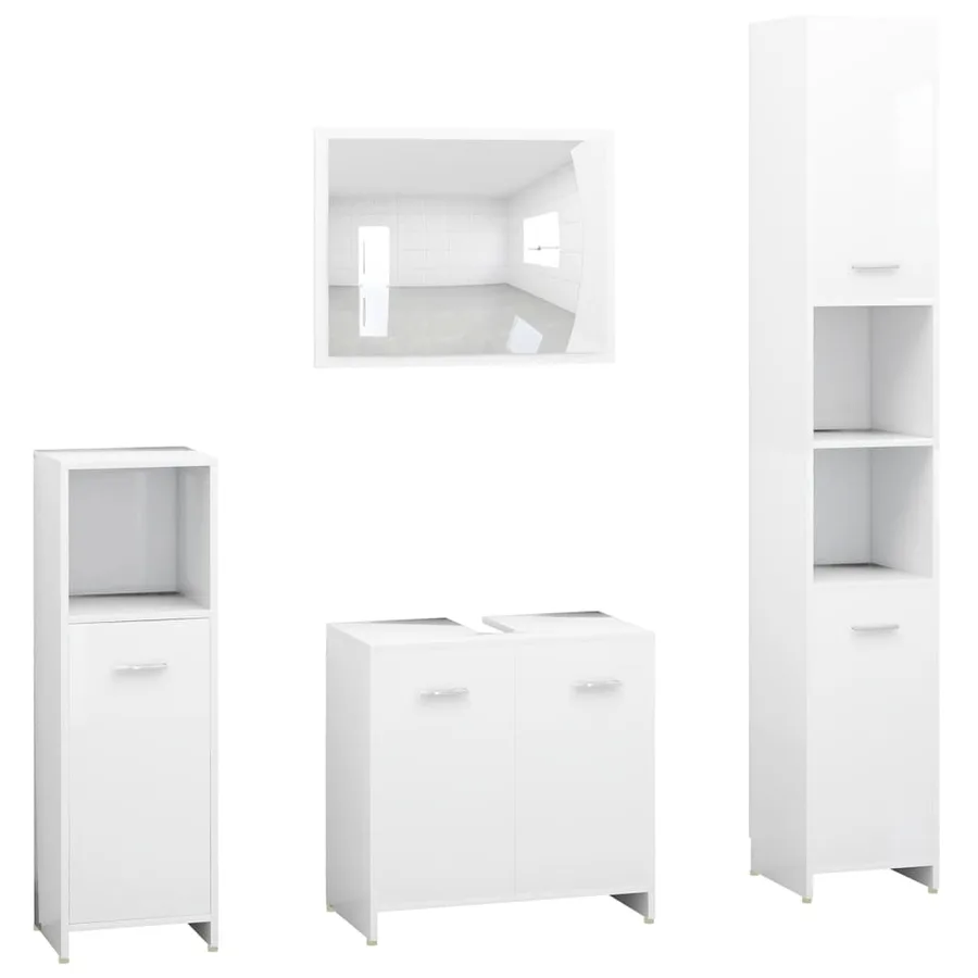 Ensemble de meubles salle de bain 4 pcs blanc bois d’ingénierie - 2