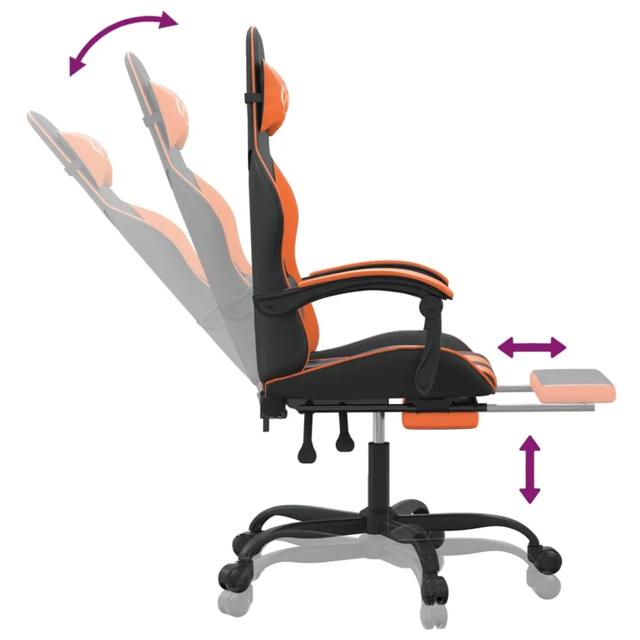 Chaise de jeu pivotante repose-pied Noir et orange Similicuir - 11