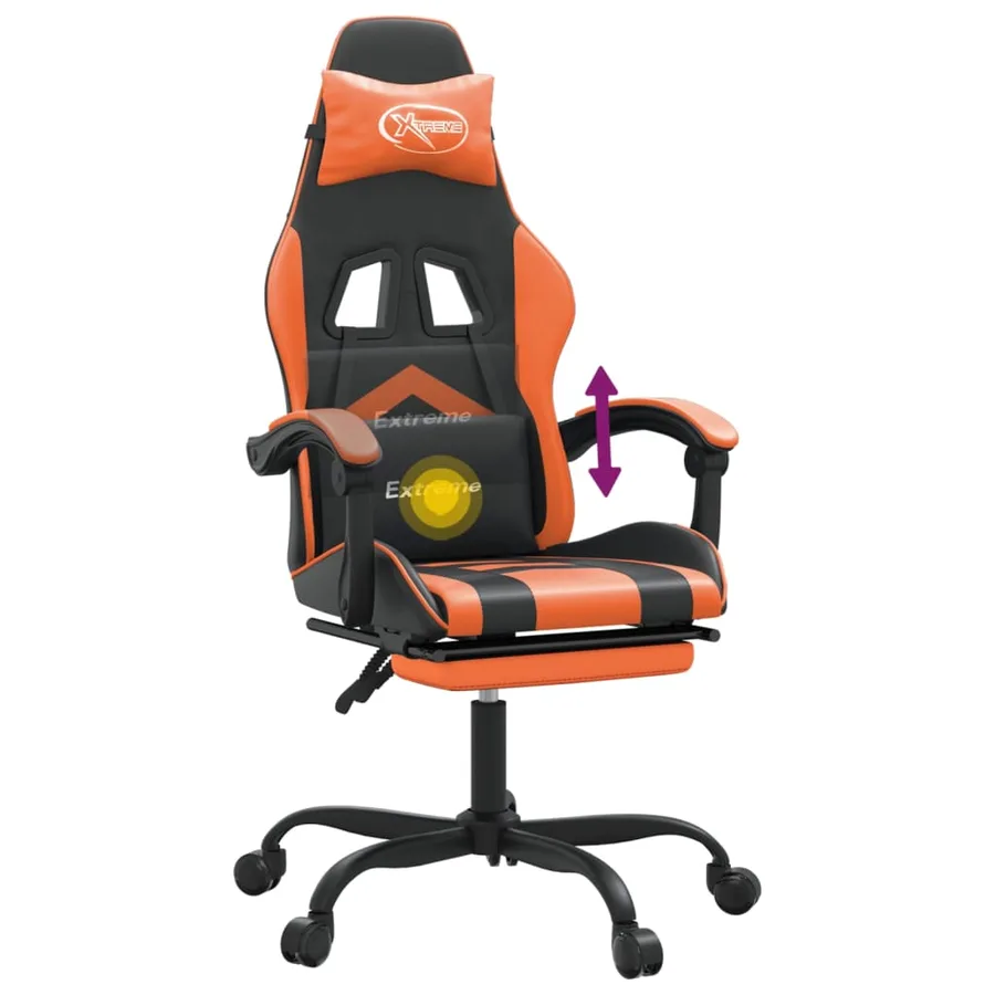 Chaise de jeu pivotante repose-pied Noir et orange Similicuir - 12