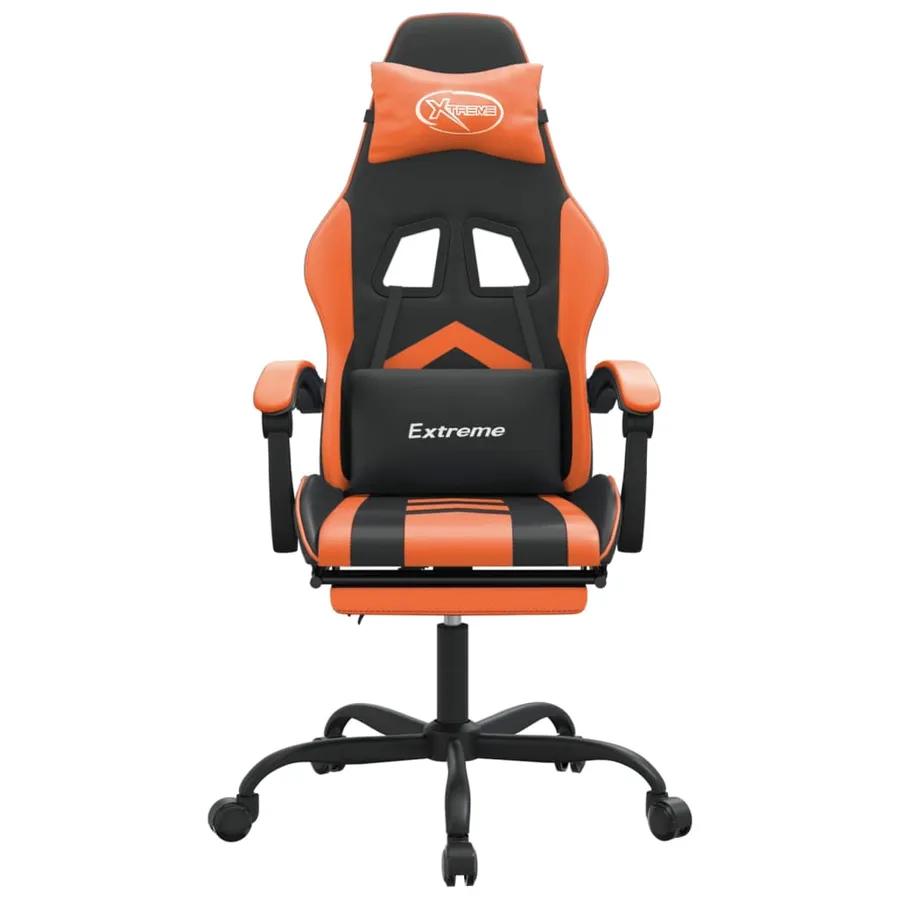 Chaise de jeu pivotante repose-pied Noir et orange Similicuir - 3