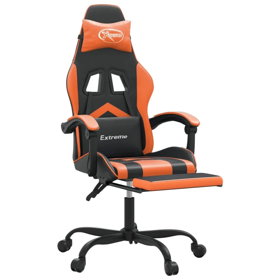 Chaise de jeu pivotante repose-pied Noir et orange Similicuir - 6