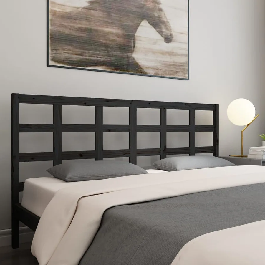 Tête de lit Noir 205,5x4x100 cm Bois massif de pin - 5