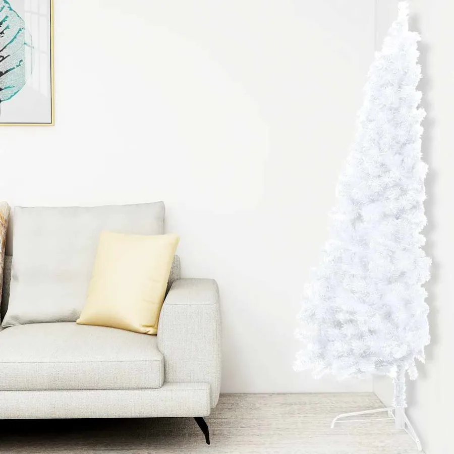 Demi-arbre de Noël artificiel pré-éclairé et boules blanc 150cm - 2