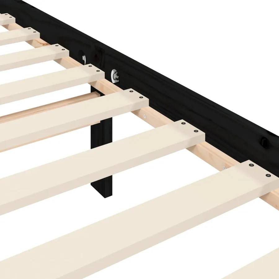 Cadre de lit sans matelas noir 200x200 cm bois massif de pin - 10