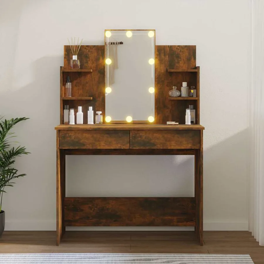 Coiffeuse avec LED Chêne fumé 96x40x142 cm - 13