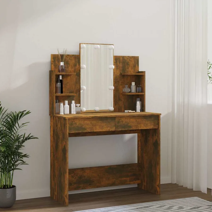 Coiffeuse avec LED Chêne fumé 96x40x142 cm - 14