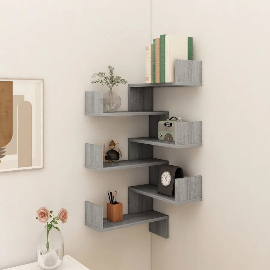 Étagères d'angle murales 2 pcs Sonoma gris 40x40x50 cm Bois - 3
